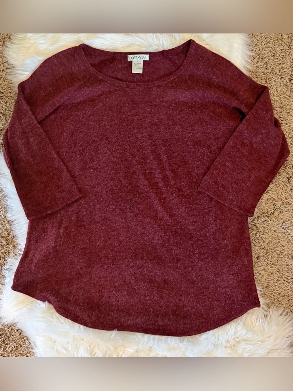 Orvis Women's Maroon 3/4 Sleeve Knit Top